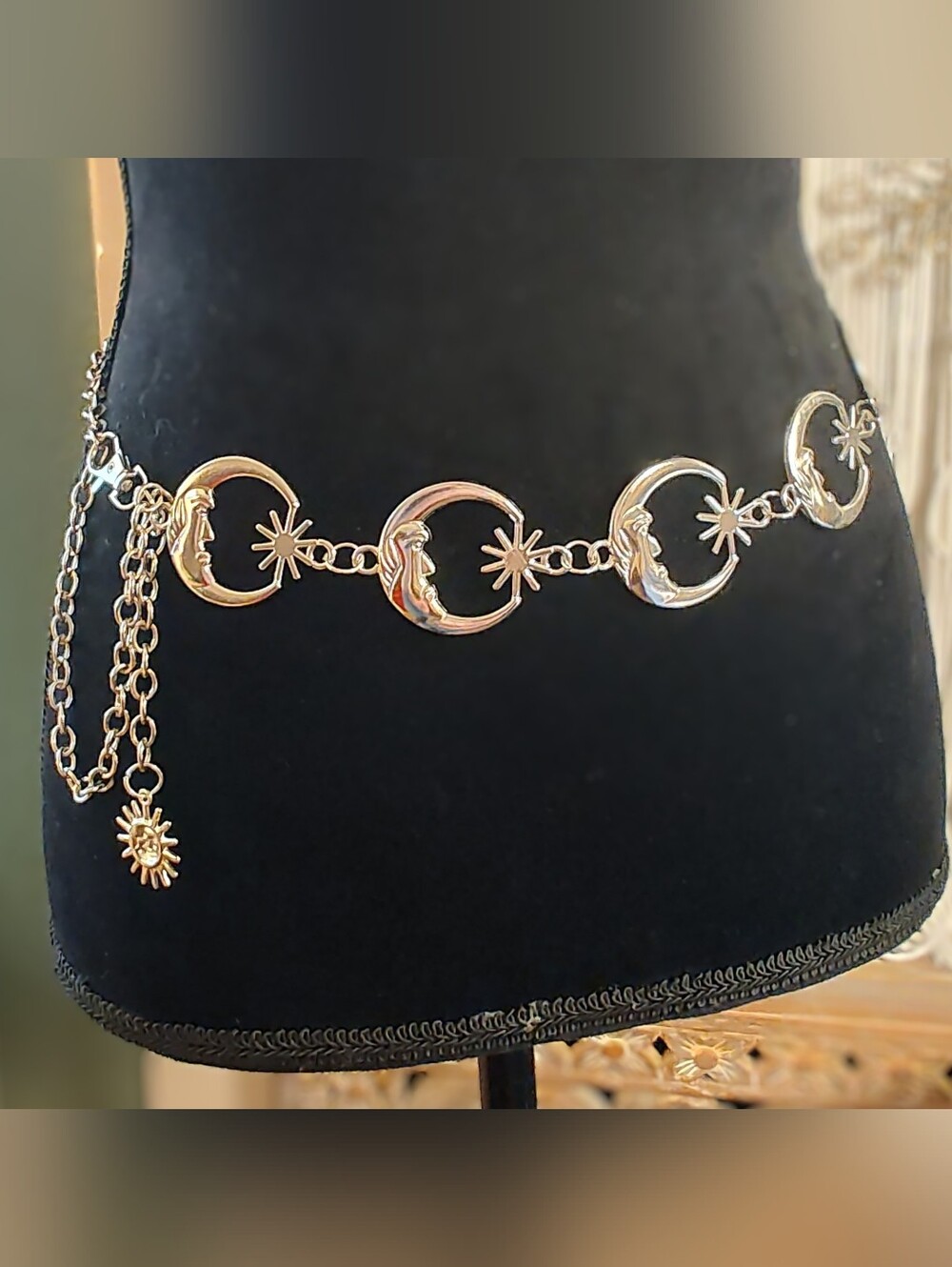 Adjustable Silver Metal Waist Chain Moon & Stars Belt